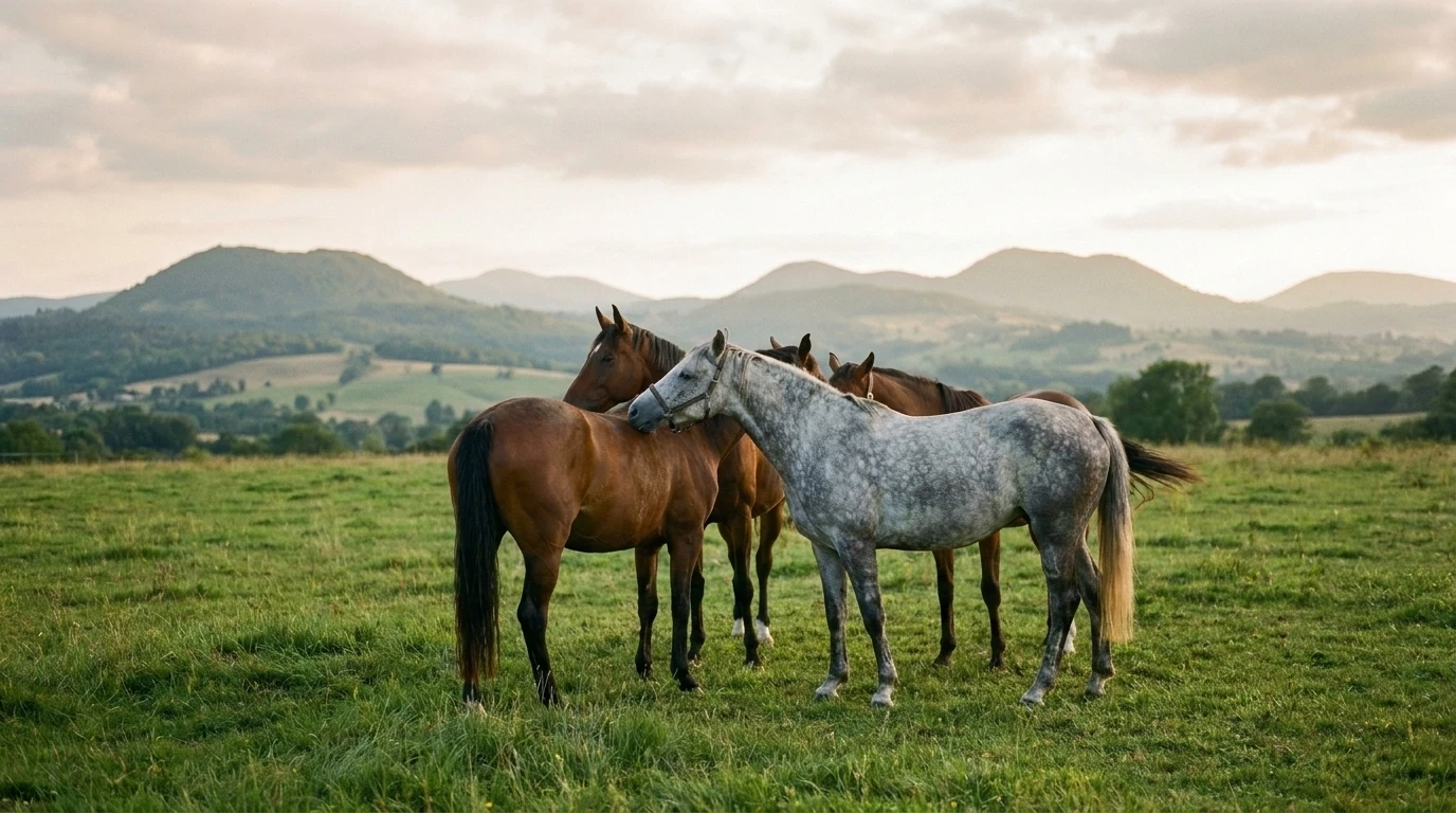 Les chevaux du Écuries de Mélandrie en liberté, Puy-de-Dôme